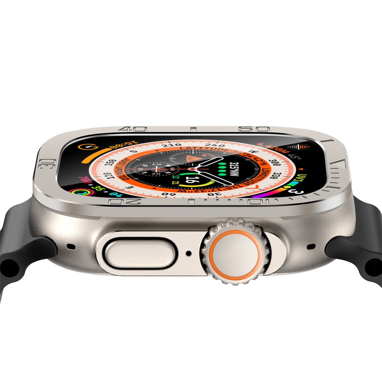 Uniqkart for Apple Watch Ultra 49mm Tempered Glass Screen Protector Numbers Marker Metal Frame with Built-in Clear Film - Original Color Uniqkart for Apple Watch Ultra 49mm Tempered Glass Screen Protector Numbers Marker Metal Frame with Built-in Clear Film - Original Color